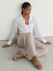 Reiss Taupe Nyla Leather Double Buckle Flatform Sandals - Image 1 of 5