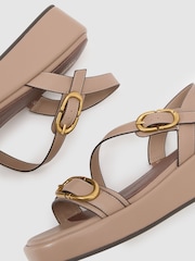 Reiss Taupe Nyla Leather Double Buckle Flatform Sandals - Image 5 of 5