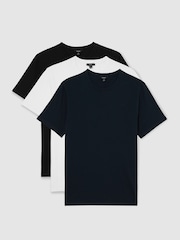 Reiss White/Navy/Black Bless 3 Pack Cotton Crew-Neck Tailored-Fit T-Shirts 3-Pack - Image 1 of 6