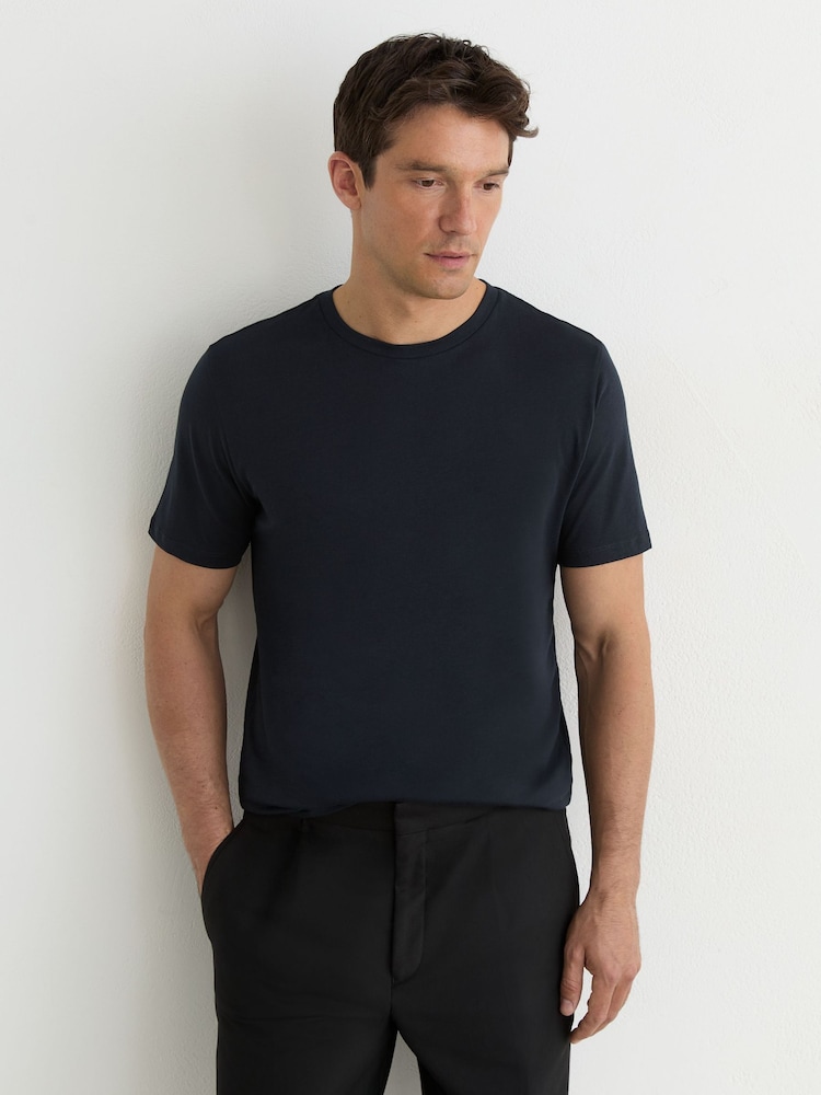 Reiss White/Navy/Black Bless 3 Pack Cotton Crew-Neck Tailored-Fit T-Shirts 3-Pack - Image 2 of 6