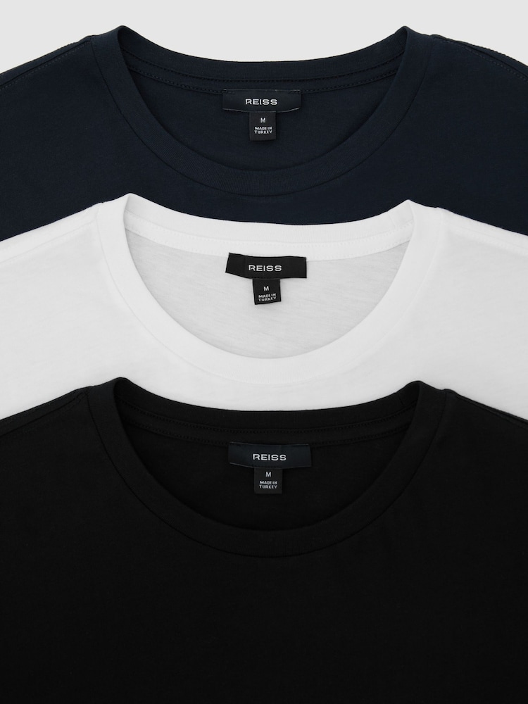 Reiss White/Navy/Black Bless 3 Pack Cotton Crew-Neck Tailored-Fit T-Shirts 3-Pack - Image 6 of 6