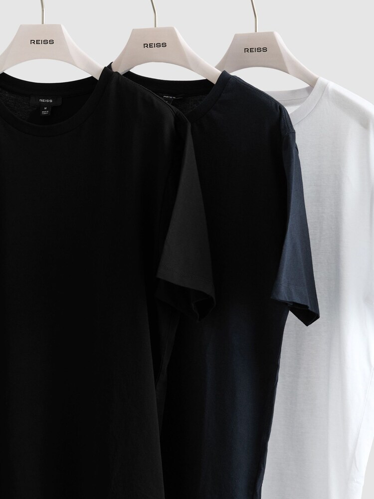 Reiss White/Navy/Black Bless 3 Pack Cotton Crew-Neck Tailored-Fit T-Shirts 3-Pack - Image 7 of 7