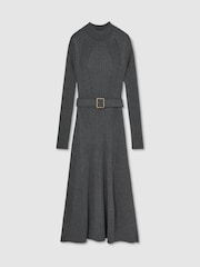 Reiss Grey Ella Rib-Knit Belted Midi Dress - Image 2 of 8