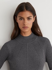 Reiss Grey Ella Rib-Knit Belted Midi Dress - Image 4 of 8