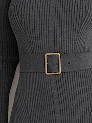 Reiss Grey Ella Rib-Knit Belted Midi Dress - Image 5 of 8