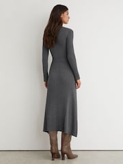 Reiss Grey Ella Rib-Knit Belted Midi Dress - Image 6 of 8