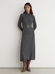 Reiss Grey Ella Rib-Knit Belted Midi Dress - Image 7 of 8