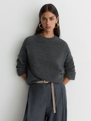Reiss Charcoal Grey Riley Wool-Cashmere Crew-Neck Raglan Jumper - Image 1 of 7