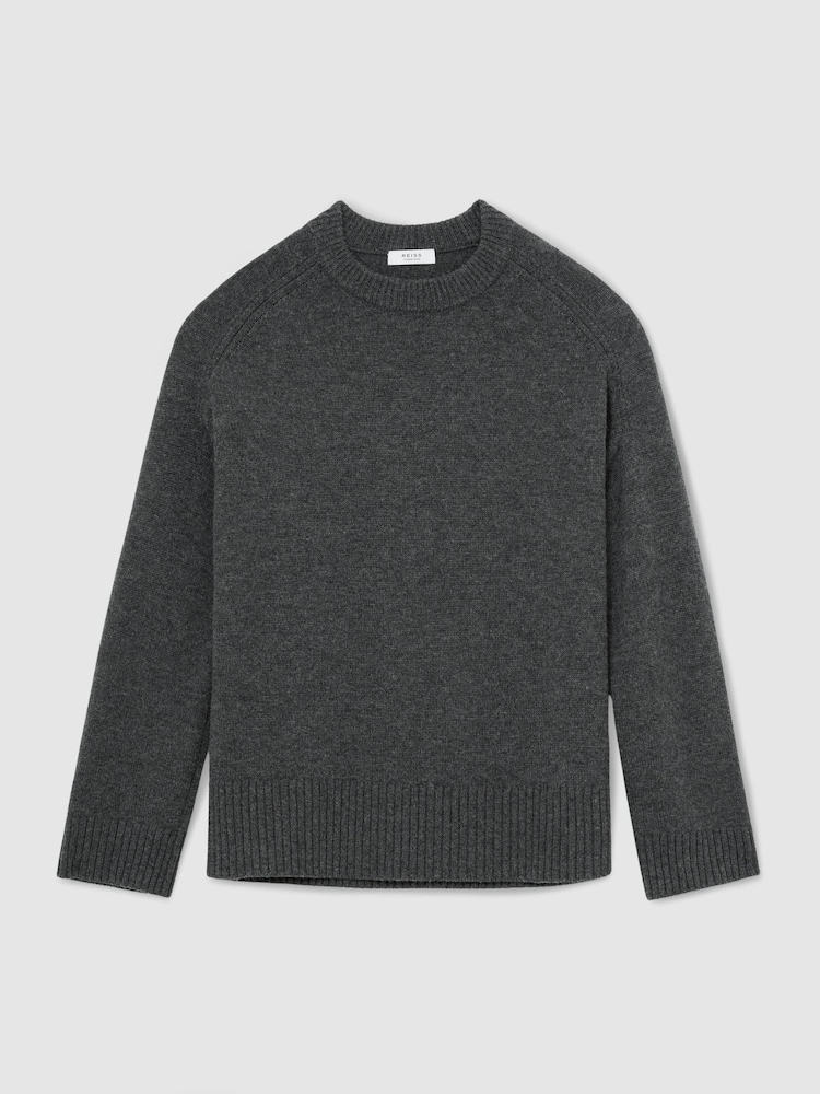 Reiss Charcoal Grey Riley Wool-Cashmere Crew-Neck Raglan Jumper - Image 2 of 7