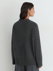 Reiss Charcoal Grey Riley Wool-Cashmere Crew-Neck Raglan Jumper - Image 5 of 7
