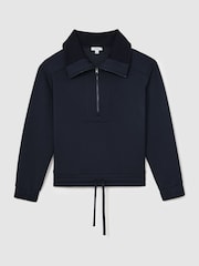 Reiss Navy Laney Premium Interlock Half-Zip Sweatshirt - Image 2 of 6