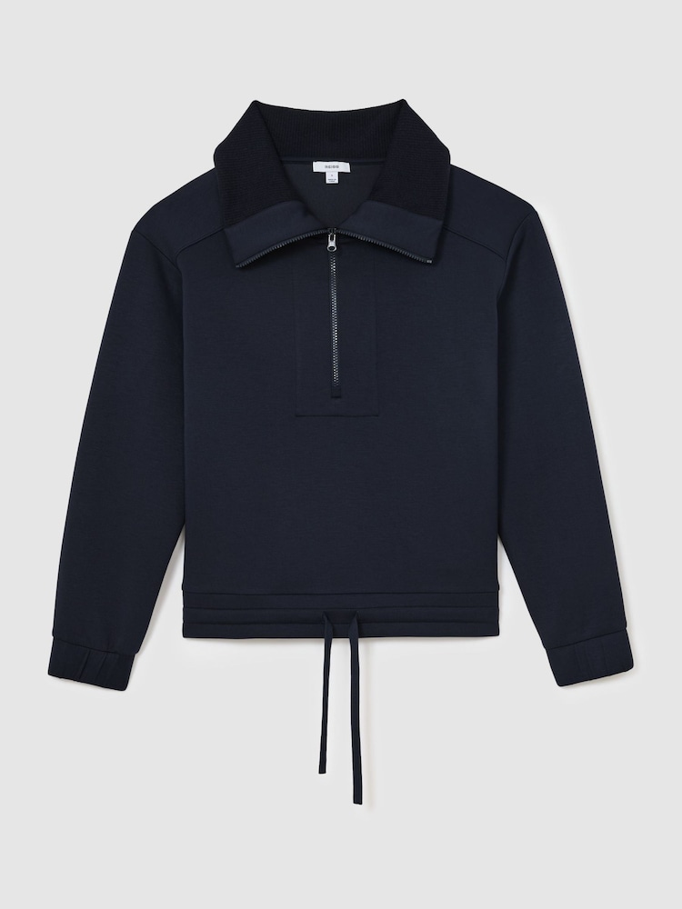 Reiss Navy Laney Premium Interlock Half-Zip Sweatshirt - Image 2 of 6
