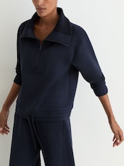 Reiss Navy Laney Premium Interlock Half-Zip Sweatshirt - Image 3 of 6