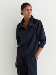 Reiss Navy Laney Premium Interlock Half-Zip Sweatshirt - Image 5 of 6