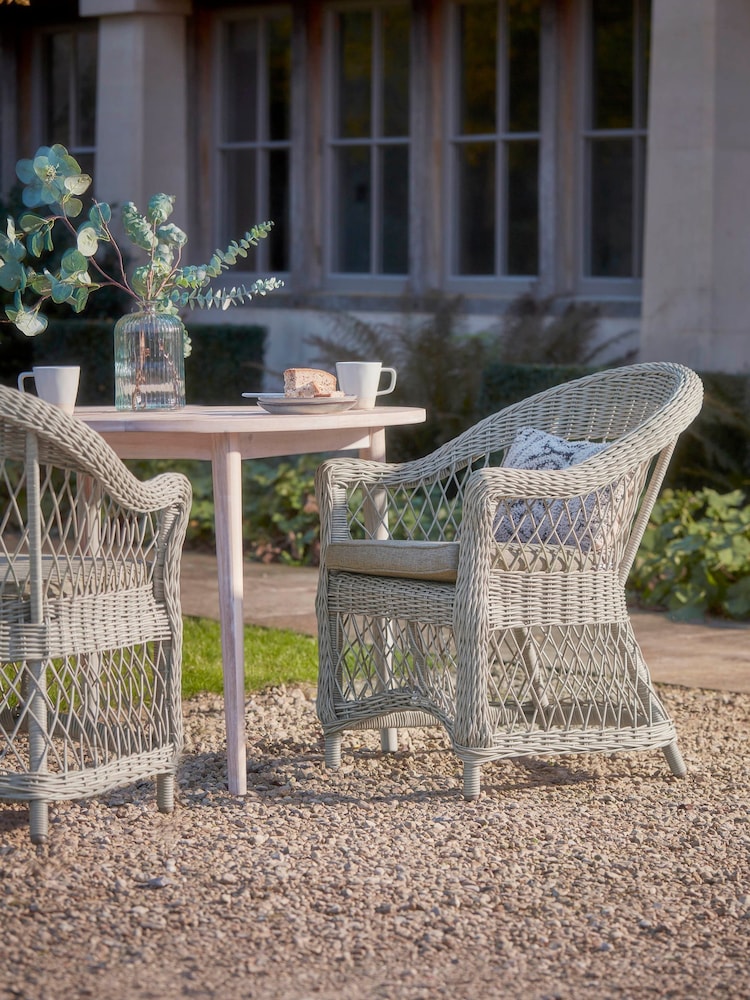Cox & Cox Brown Two Open Weave Garden Dining Chair - Image 1 of 4