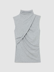 Reiss Grey Marl Wanda Ruched High-Neck Top - Image 2 of 6