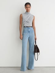 Reiss Grey Marl Wanda Ruched High-Neck Top - Image 3 of 6