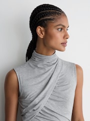 Reiss Grey Marl Wanda Ruched High-Neck Top - Image 4 of 6