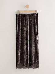 Chocolate Brown Velvet Lace Trim Midi Skirt - Image 6 of 8