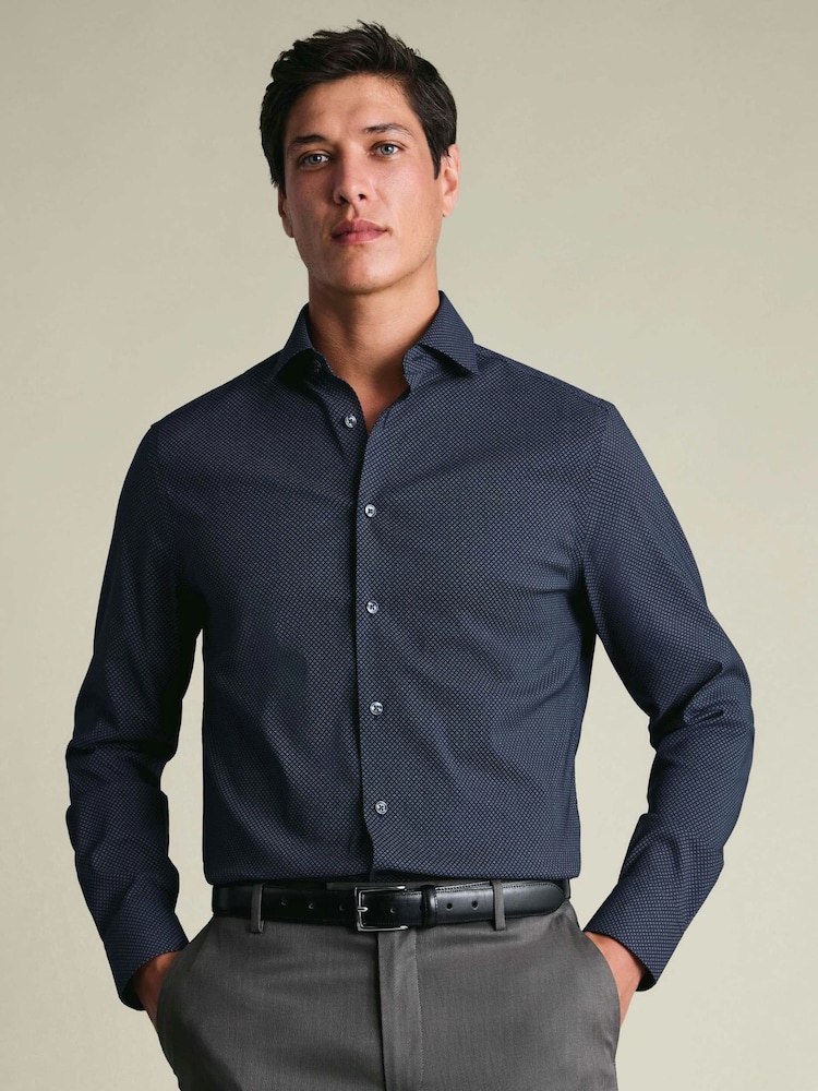 Charles Tyrwhitt Blue Non Iron Performance Twill Print Shirt - Image 1 of 6 Charles Tyrwhitt Blue Non Iron Performance Twill Print Shirt - Image 1 of 6
