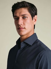 Charles Tyrwhitt Blue Non Iron Performance Twill Print Shirt - Image 3 of 6