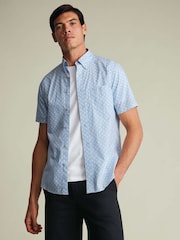 Charles Tyrwhitt Blue Shorts Sleeve Printed Stretch Washed Poplin Shirt - Image 1 of 4