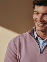 ורוד - Charles Tyrwhitt סוודר כותנה במרקם כוורת עם רוכסן בצווארון - תמונה 2 מתוך 6