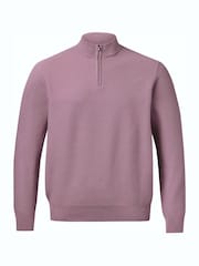 ורוד - Charles Tyrwhitt סוודר כותנה במרקם כוורת עם רוכסן בצווארון - תמונה 5 מתוך 6