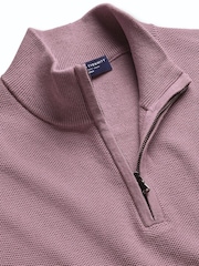 ורוד - Charles Tyrwhitt סוודר כותנה במרקם כוורת עם רוכסן בצווארון - תמונה 6 מתוך 6