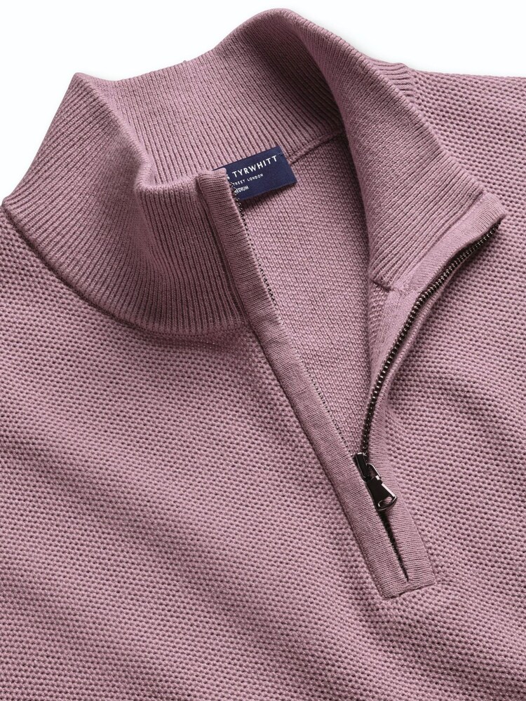 ורוד - Charles Tyrwhitt סוודר כותנה במרקם כוורת עם רוכסן בצווארון - תמונה 6 מתוך 6