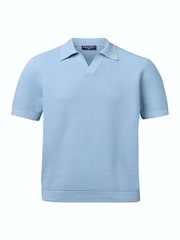 Charles Tyrwhitt Sky Blue Cotton Trophy Neck Knit Polo Shirt - Image 3 of 5
