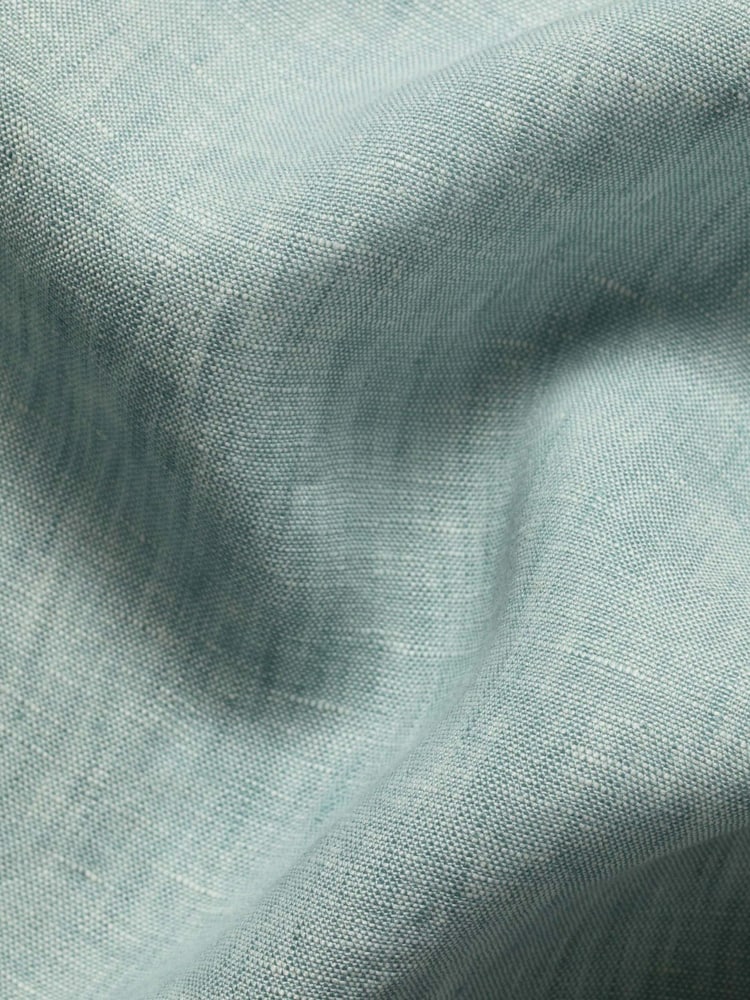 Charles Tyrwhitt Teal Plain Pure Linen Shorts Sleeve Shirt - Image 4 of 4