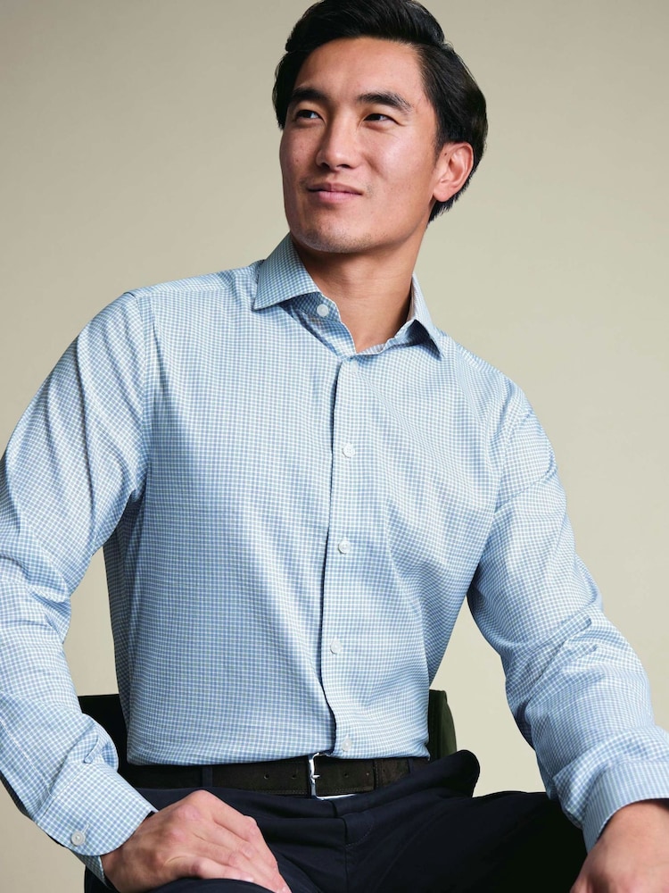 Charles Tyrwhitt Blue Non Iron Performance Twill Check Shirt - Image 1 of 7