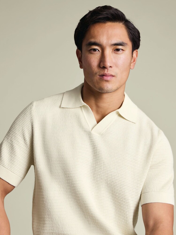 Charles Tyrwhitt Natural Cotton Trophy Neck Knit Polo Shirt - Image 2 of 6