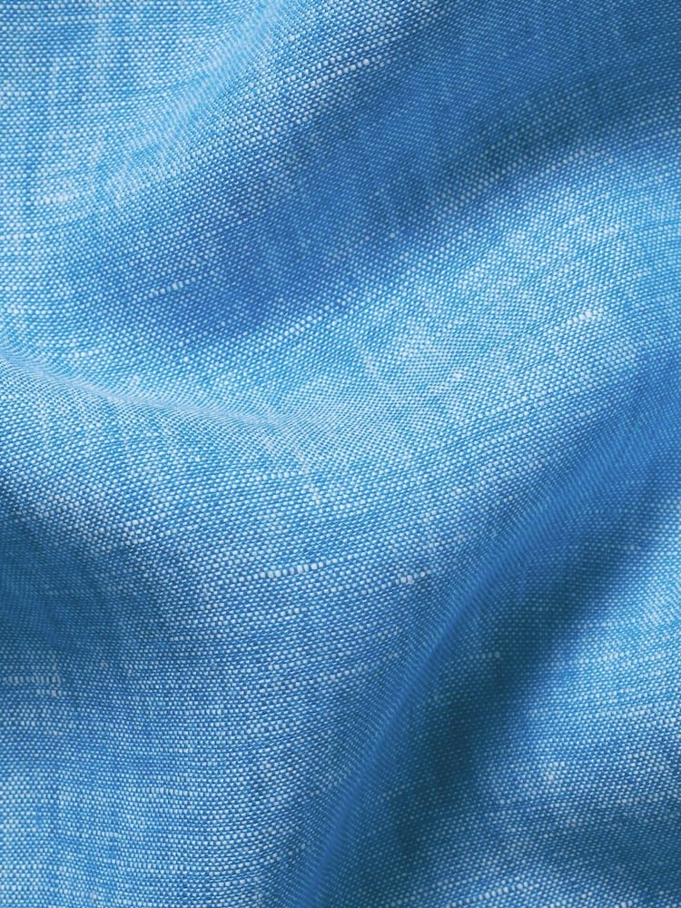 Charles Tyrwhitt Ocean Blue Plain Pure Linen Shorts Sleeve Shirt - Image 4 of 4