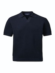Charles Tyrwhitt Blue Cotton Trophy Neck Knit Polo Shirt - Image 4 of 5