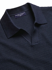 Charles Tyrwhitt Blue Cotton Trophy Neck Knit Polo Shirt - Image 5 of 5