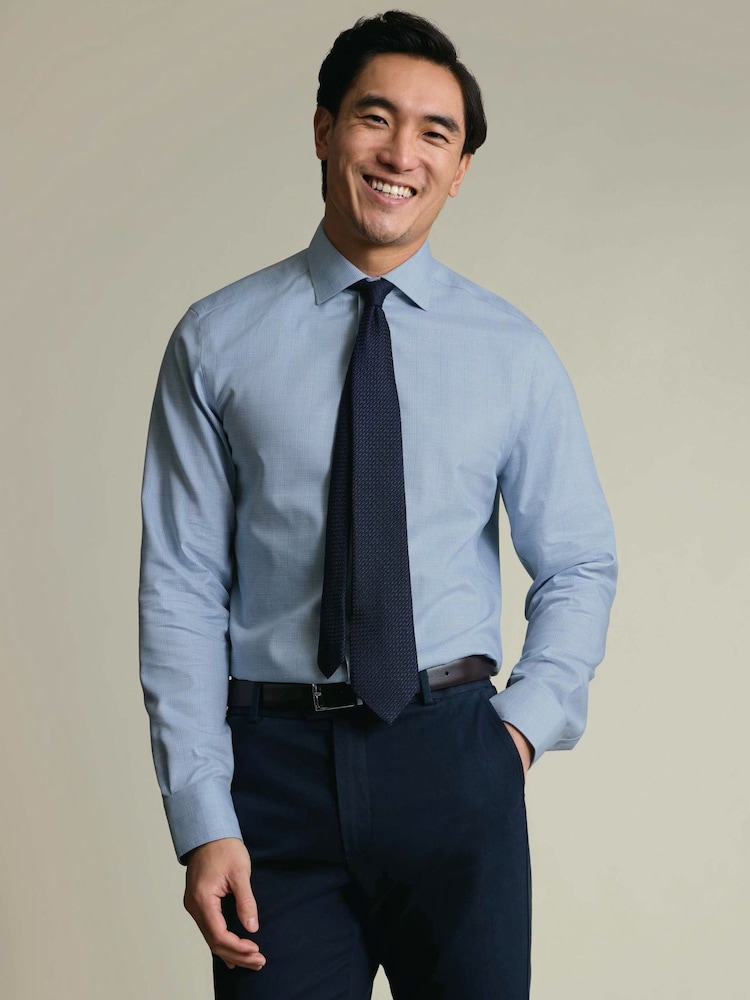 Charles Tyrwhitt Blue Non Iron Cotton Linen Shirt - Image 1 of 7