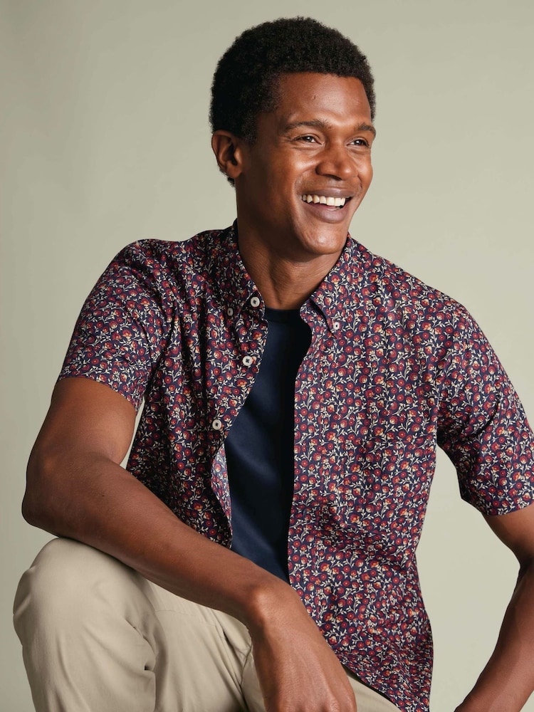 Charles Tyrwhitt Red Shorts Sleeve Printed Stretch Washed Poplin Shirt - Image 1 of 6 Charles Tyrwhitt Red Shorts Sleeve Printed Stretch Washed Poplin Shirt - Image 1 of 6