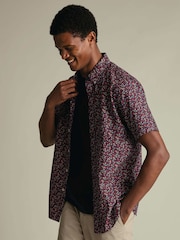 Charles Tyrwhitt Red Shorts Sleeve Printed Stretch Washed Poplin Shirt - Image 2 of 6