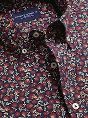 Charles Tyrwhitt Red Shorts Sleeve Printed Stretch Washed Poplin Shirt - Image 6 of 6