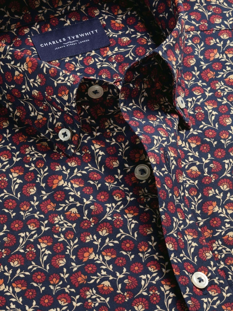Charles Tyrwhitt Red Shorts Sleeve Printed Stretch Washed Poplin Shirt - Image 6 of 6 Charles Tyrwhitt Red Shorts Sleeve Printed Stretch Washed Poplin Shirt - Image 6 of 6