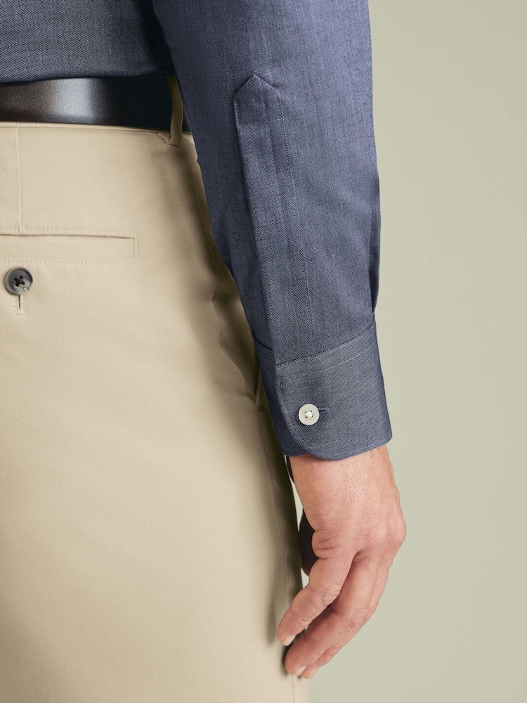 Charles Tyrwhitt Blue Non-Iron Cotton Linen Shirt - Image 2 of 7