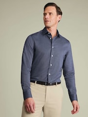 Charles Tyrwhitt Blue Non-Iron Cotton Linen Shirt - Image 4 of 7