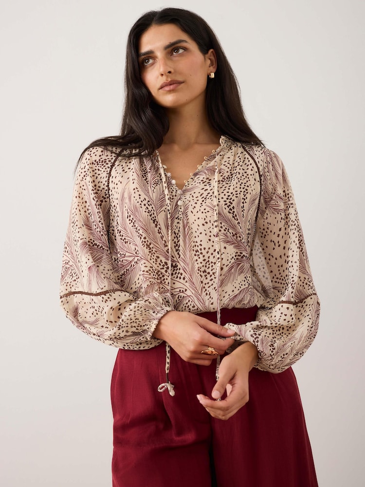 Mint Velvet Cream Feather Print Blouse - Image 1 of 7