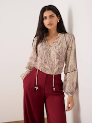 Mint Velvet Cream Feather Print Blouse - Image 2 of 7