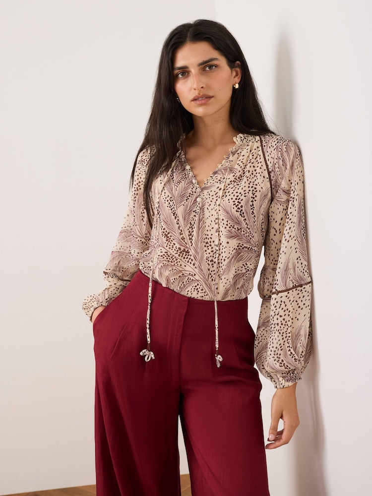 Mint Velvet Cream Feather Print Blouse - Image 2 of 7