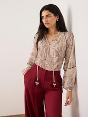 Mint Velvet Cream Feather Print Blouse - Image 3 of 7