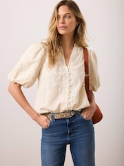 Mint Velvet White Cotton Textured Floral Top - Image 5 of 7