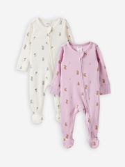 Cotton On Purple Pointelle Zip Sleepsuit 2 Pack - Image 1 of 3